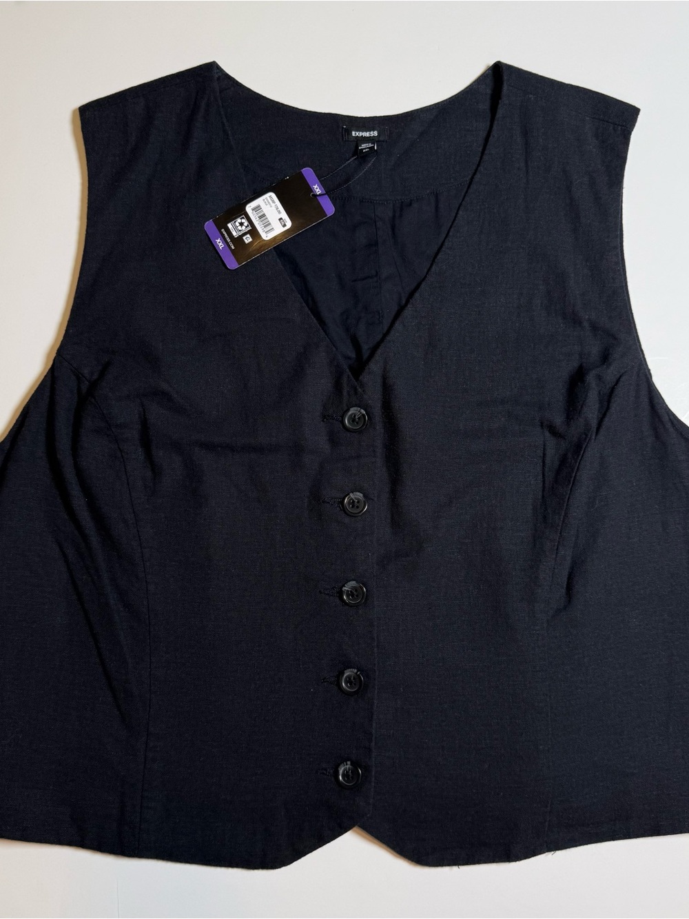 Express Women's Black Linen Blend Button Sleeveless Vest XXL Smart Casual NWT